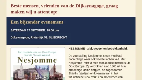 Voorpagina van de nieuwsflits van oktober 2026, met de aankondiging van Nesjomme